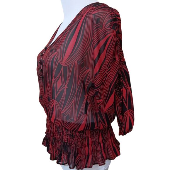 Y2K VINTAGE Sheer Top Blouse S Smocked Ruffle Coquette Vamp Romantic Peplum Goth - Picture 11 of 12
